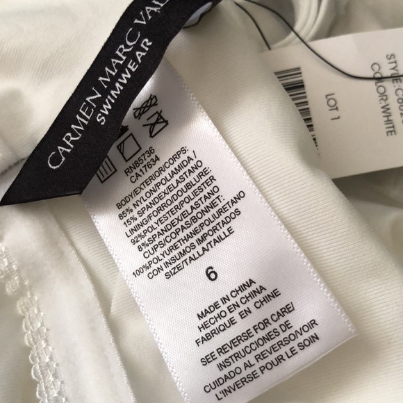 Carmen Marc Valvo One Shoulder Piece Swimsuit Women’s size 6 White NWT read - Picture 11 of 12